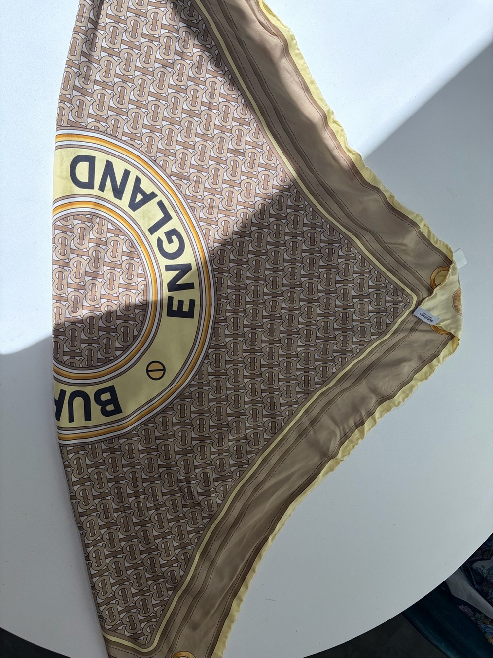Burberry Brown and Yellow Silk Logo Scarf - Picture 6 of 7
